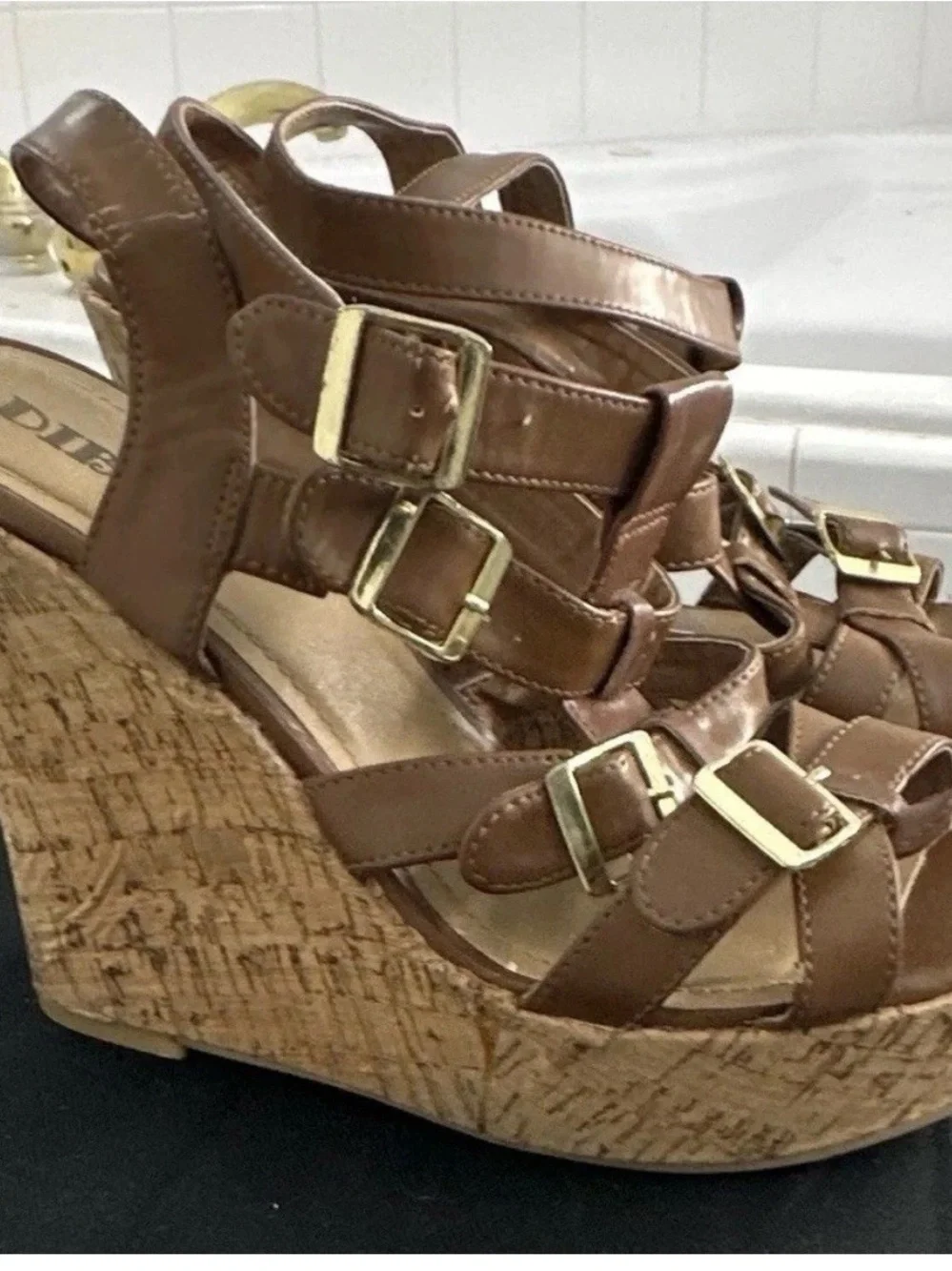 DibaGirl Brown Strappy Wedge Sandals with Buckle Detail